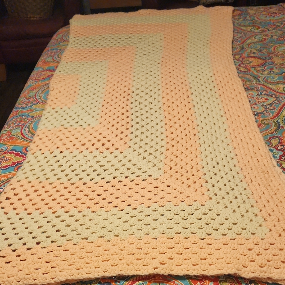 Elegant Orange and Cream Crochet Throw Blanket